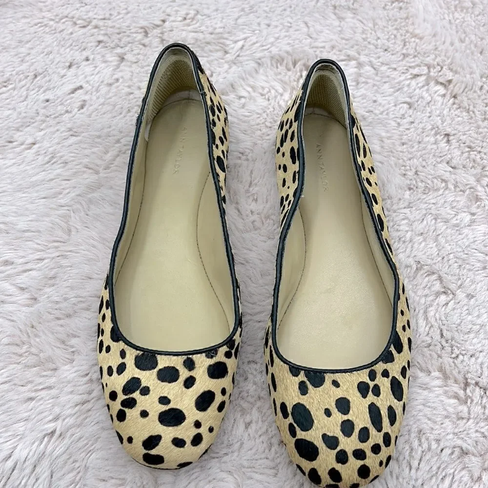 Ann Taylor leather calf hair 6.5M rounded toe flats